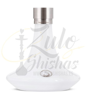 Imágenes de base Steamulation para cachimbas original con cierre click por imán STEAMULATION PRIME WHITE BLANCA