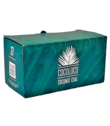 Imágenes de carbón COCOLOCO 27mm en formato 1kg para cachimbas fabricado con cáscara de coco natural