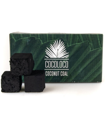 Imágenes de carbón COCOLOCO 27mm en formato 1kg para cachimbas fabricado con cáscara de coco natural