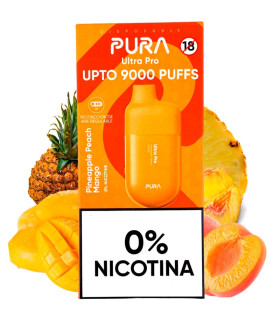 Imágenes de vaper con 9000 caladas SIN NICOTINA Pura Ultra Pro Upto 9000 Pineapple, Peach and Mango