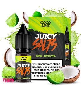 Imágenes de sales de nicotina para vapeadores Juicy Flavors Coco Lime en formato 10ml con 10mg de concentración