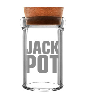Imágenes de bote de cristal para cachimbas JackPot con tapón de corcho ideal para conservar el fumable o esencia.